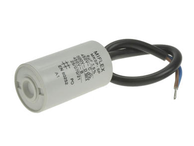 Capacitor; motor; I150V560J-C1; MKSP; 6uF; 450V AC; fi 30x53mm; with cables; Miflex; RoHS