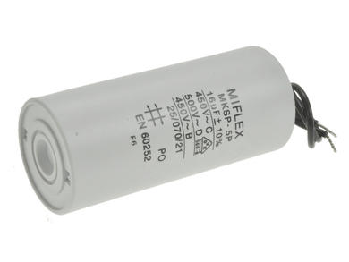 Capacitor; motor; I150V616K-G1; MKSP; 16uF; 450V AC; fi 35x78mm; with cables; Miflex; RoHS