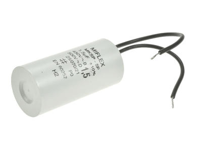 Capacitor; motor; I150V515K-G1; MKSP; 1,5uF; 450V AC; fi 25x51mm; with cables; Miflex; RoHS