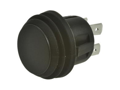 Switch; push button; R13-527A2-02BB; OFF-(ON); black; no backlight; 4,8x0,8mm connectors; 2 positions; 6A; 250V AC; 20mm; 25mm; SCI