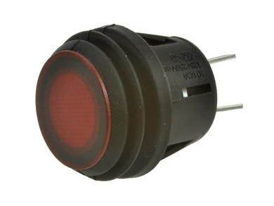 Switch; push button; R13-527A2L-02BR; OFF-(ON); red; neon bulb 250V backlight; red; 4,8x0,8mm connectors; 2 positions; 6A; 250V AC; 20mm; 25mm; SCI