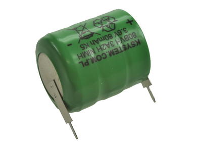 Rechargeable battery; Ni-Mh; MH/3,6/80/2; 3,6V; 80mAh; fi 15,2x18,5mm; 2 pins; KSYSTEM; RoHS