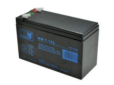 Rechargeable battery; lead-acid; maintenance-free; MW 7-12L; 12V; 7Ah; 151x65x94(100)mm; connector 6,3 mm; MW POWER; 2,45kg; 6÷9 years