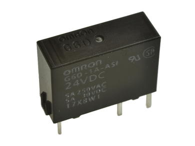 Relay; electromagnetic miniature; G6D-1A-ASI 24DC; 24V; DC; SPST NO; 5A; 250V AC; 5A; 30V DC; PCB trough hole; Omron; RoHS