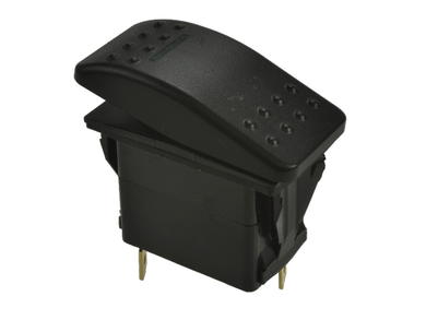 Switch; rocker; A-661H-1p; ON-OFF; 1 way; black; LED 12-24V backlight; green; bistable; 6,3x0,8mm connectors; 22x37mm; 2 positions; 16A; 250V AC