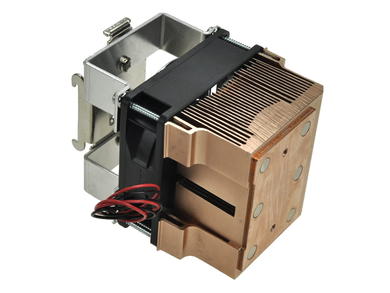 Heatsink; 2520Al+CuWOU; for 1 phase SSR; with TS15 DIN rail handle; with fan 12V DC; 0,4K/W; plain; 77mm; 63mm; 72mm