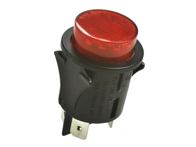 Przełącznik; przyciskowy; SN404AL R; ON-OFF; czerwony; podświetlenie LED 230V; czerwony; konektory 6,3x0,8mm; 2 pozycje; 16A; 250V AC; 25mm; Highly