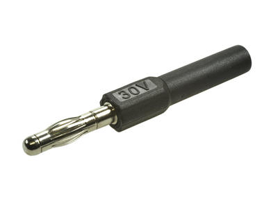 Adapter; Amass; 26.455.2; (M/F) wtyk bananowy 4mm / gniazdo bananowe 2mm; czarny; 51,5mm; 10A; 60V; mosiądz niklowany; PA; RoHS; 6.207