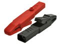 Crocodile clip; AK2S / 932146101; red; 80,5mm; screwed; pluggable (4mm banana socket); 25A; 60V; nickel plated brass; Hirschmann; RoHS