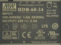 Power Supply; DIN Rail; HDR-60-24; 24V DC; 2,5A; 60W; LED indicator; Mean Well