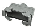 Connector housing; Han A; 19300241732; 24B; metal; straight; for cable; low profile; entry for M32 cable gland; with double locking levers; top single cable entry; grey; IP65; Harting; RoHS