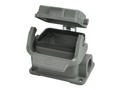 Connector housing; Han A; 19300061295; 6B; metal; straight; for panel; both sides cables entries; with cover; with single locking lever; entry for M20 cable gland; grey; IP65; Harting; RoHS
