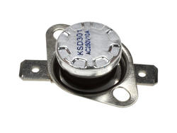 Thermostat; bimetallic; KSD301-50; NC; 50°C; 10A; 250V AC; Metal diameter 16x20mm with moving bracket; 6,3mm horizontal connectors; bakelite