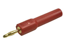 Adapter; Amass; 26.452.1; (M/F) wtyk bananowy 2mm / gniazdo bananowe 4mm; czerwony; 44,5mm; 36A; 60V; mosiądz złocony; PA; RoHS; 6.206