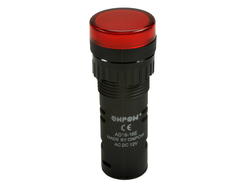 Indicator; AD16-16E/R-12; 16mm; LED 12V backlight; red; screw; black; IP40; 39mm; Onpow; RoHS