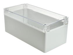 Enclosure; multipurpose; G2117C; polycarbonate; 240mm; 120mm; 100mm; IP65; light gray; recessed area on cover; transparent lid; Gainta; RoHS