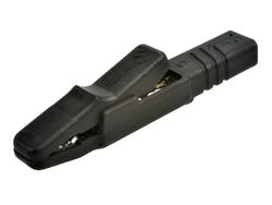 Crocodile clip; AK2S / 932146100; black; 80,5mm; screwed; pluggable (4mm banana socket); 25A; 60V; nickel plated brass; Hirschmann; RoHS