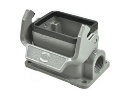 Connector housing; Han A; 19300061250; 6B; metal; straight; for panel; one side cable entry; with single locking lever; entry for M20 cable gland; grey; IP65; Harting; RoHS