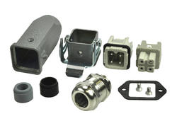 Connector socket + plug; Han Kit; 10200030001; 3 ways; 3A; metal; straight; plug in housing for cord; screw; with M20 cable gland; with single locking lever; 10A; 230V; 1÷2,5mm2; IP67; Harting; RoHS