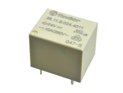 Przekaźnik; elektromagnetyczny miniaturowy; 36.11.9.024.4011; 24V; DC; 1 styk przełączny; 10A; 250V AC; do druku (PCB); Finder; RoHS