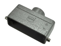 Connector housing; Han A; 19300241442; 24B; metal; straight; for cable; low profile; entry for M32 cable gland; for single locking lever; top single cable entry; grey; IP65; Harting; RoHS