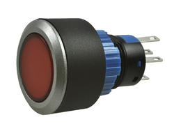 Przełącznik; przyciskowy; LAS1-AWY-11/R/12V; ON-(ON); czerwony; podświetlenie LED 12V; czerwony; do lutowania; 2 pozycje; 5A; 250V AC; 22mm; 40mm; Onpow