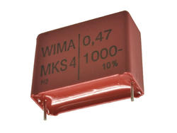 Capacitor; polyester; MKT; 470nF; 1000V DC/400V AC; MKS4; MKS4O134706D00KSSD; 20%; 15x26x31,5mm; 27,5mm; bulk; -55...+100°C; Wima; RoHS