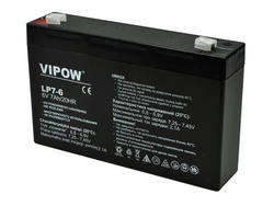 Akumulator; kwasowy bezobsługowy AGM; LP6-7; 6V; 7Ah; 151x34x94(100)mm; konektor 4,8 mm; VIPOW; 2,15kg