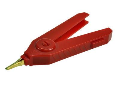 Crocodile clip; 27.320.1; red; 91mm; solder; gold plated brass; Amass; RoHS