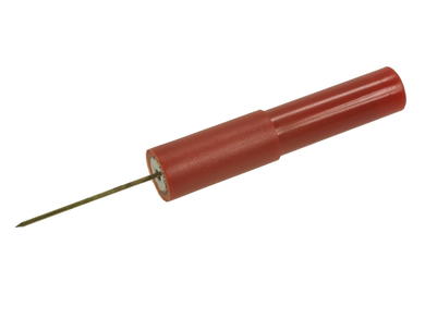 Connecting plug; Elektro-PJP; ADA35-NEEDLE-RT; needle 0,6mm / banana socket 4mm; red; 54mm; flexible; 1A; 70V; nickel plated brass; RoHS