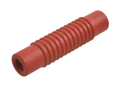 Connecting plug; Amass; 26.420.1; (F/F) 2x banana socket 4mm; red; 42mm; muff; 24A; 60V; nickel plated brass; PVC; RoHS; 6.203