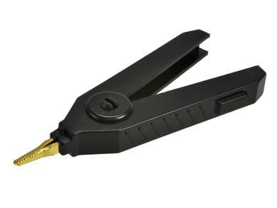 Crocodile clip; 27.320.2; black; 91mm; solder; gold plated brass; Amass; RoHS