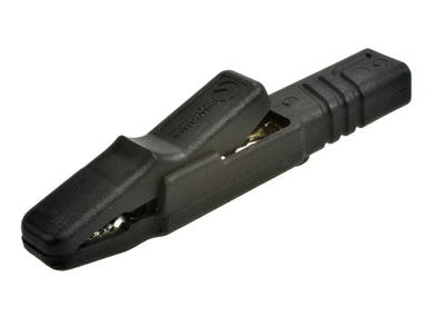 Crocodile clip; AK2S / 932146100; black; 80,5mm; pluggable (4mm banana socket); screwed; 25A; 60V; nickel plated brass; Hirschmann; RoHS