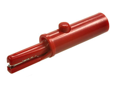 Crocodile clip; 27.259.1; red; 51mm; pluggable (4mm banana socket); 19A; 30V; nickel plated steel; Amass; RoHS