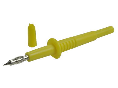 Test probe; 20.157.3; yellow; 4mm; pluggable (4mm banana socket); 32A; 1000V; 104,5mm; safe; nickel plated brass; PA; Amass; RoHS; 4.401