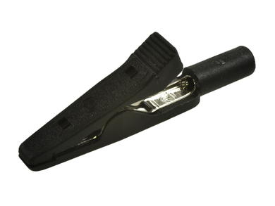 Crocodile clip; MA1 930317800; black; 41,5mm; pluggable (2mm banana socket); 8A; 60V; nickel plated brass; Hirschmann; RoHS