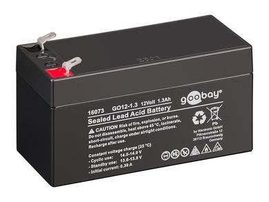 Akumulator; kwasowy bezobsługowy AGM; GO12-1,3; 12V; 1,3Ah; 97x43x53(58)mm; konektor 4,8 mm; Goobay; 0,59kg; 5 lat