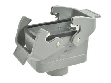 Connector housing; Han A; 19300101730; 10B; metal; straight; for cable; entry for M20 cable gland; with double locking levers; one side cable entry; grey; IP65; Harting; RoHS