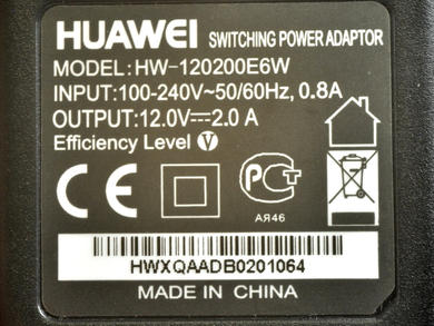 Zasilacz; wtyczkowy; HW-120200E6W; 12V DC; 2A; 2,1/5,5mm prosty; kolor czarny; Huawei