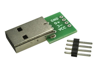 Plug; USB A; W/USB-A; USB 2.0; grey; for prototype plate; horizontal; metal