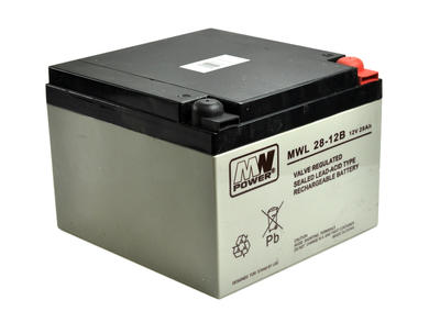 Akumulator; kwasowy bezobsługowy AGM; MWL 28-12B; 12V; 28Ah; 166x175x125mm; śruba M5; MW POWER; 8,5kg; 10÷12 lat