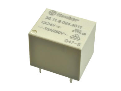 Relay; electromagnetic miniature; 36.11.9.024.4011; 24V; DC; SPDT; 10A; 250V AC; PCB trough hole; Finder; RoHS