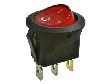 Switch; rocker; KCD1-101N-8-R; ON-OFF; 1 way; red; neon bulb 230V backlight; red; bistable; 4,8x0,8mm connectors; 20mm; 2 positions; 6A; 250V AC