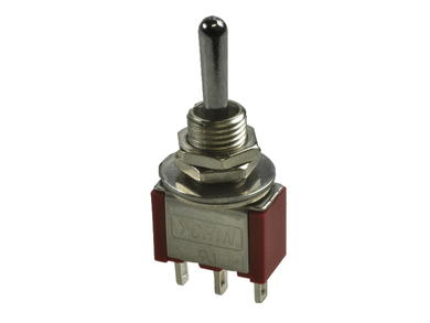 Switch; toggle; T80-8014-T1-B1-M1; 3*1; ON-OFF-ON; 1 way; 3 positions; bistable; panel mounting; solder; 2A; 250V AC; red; 13mm; Highly; RoHS