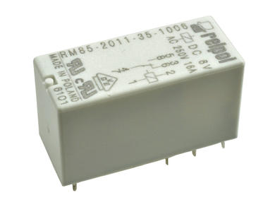 Przekaźnik; elektromagnetyczny miniaturowy; RM85-2011-35-1006; 6V; DC; 1 styk przełączny; 16A; 250V AC; 16A; 6V DC; do druku (PCB); do gniazda; Relpol; RoHS