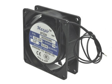 Fan; 8025S2ML; 80x80x25mm; slide bearing; 230V; AC; 11W; 27,3m3/h; 24dB; 60mA; 2300RPM; 2 wires; Maxair (Ya-Cool); RoHS