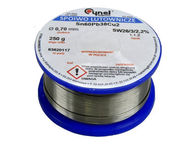 Soldering wire; 0,7mm; reel 0,25kg; Sn60Pb38Cu2/0,7/0,25; lead; Sn60Pb38Cu2; Cynel; wire; SW26/3/2.5%; solder tin