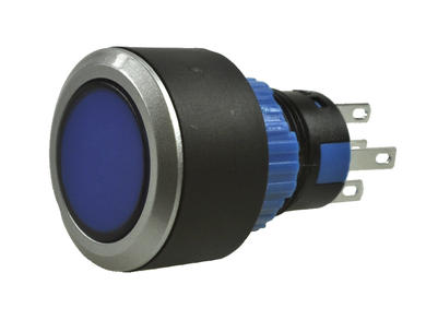 Switch; push button; LAS1-AWY-11/B/12V; ON-(ON); blue; LED 12V backlight; blue; solder; 2 positions; 5A; 250V AC; 22mm; 40mm; Onpow