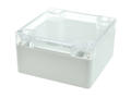 Enclosure; multipurpose; G2100C; polycarbonate; 100mm; 100mm; 55mm; IP66; light gray; transparent lid; recessed area on cover; Gainta; RoHS