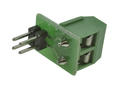 Connector; AK 2pin 2.54mm; 2 ways; R=5,00mm; 10mm; 3A; 100V; angled 90°; 2x2pin goldpin plate; cross screw; crimped; 0,2÷0,5mm2; green